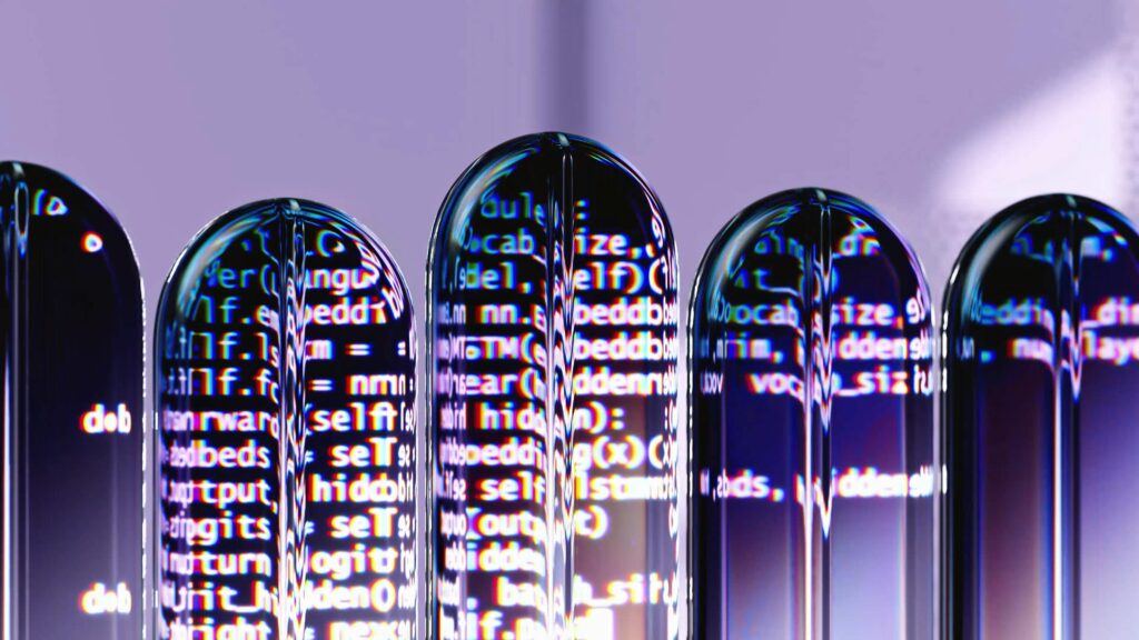Quellcode, abstrakt durch zylindrische Glasformen dargestellt